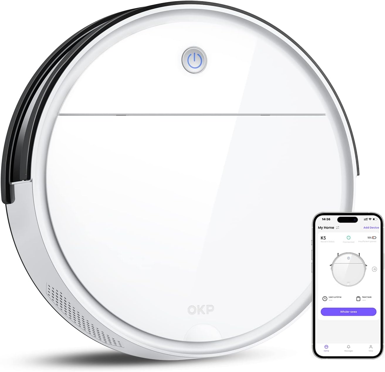 OKP Robot Vacuum Cleaner 2500Pa, 120 Min Runtime, Robotic Vacuum Cleaner with Schedule