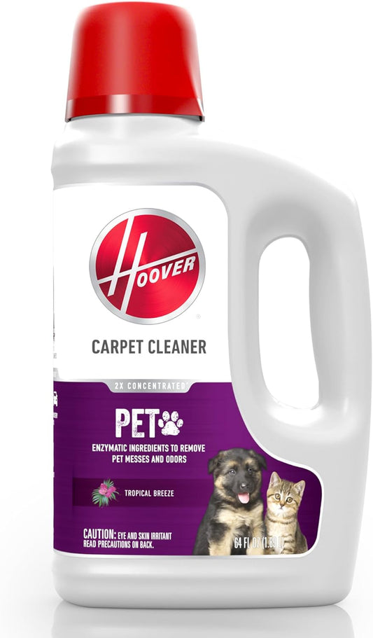 Hoover Pet Carpet Cleaner Solution, 64 oz., Tropical Breeze Scent, Deep Cleaning Carpet Shampoo Solution, Eliminates Urine Stains and Odors, Pair with Hoover Carpet Cleaner Machine